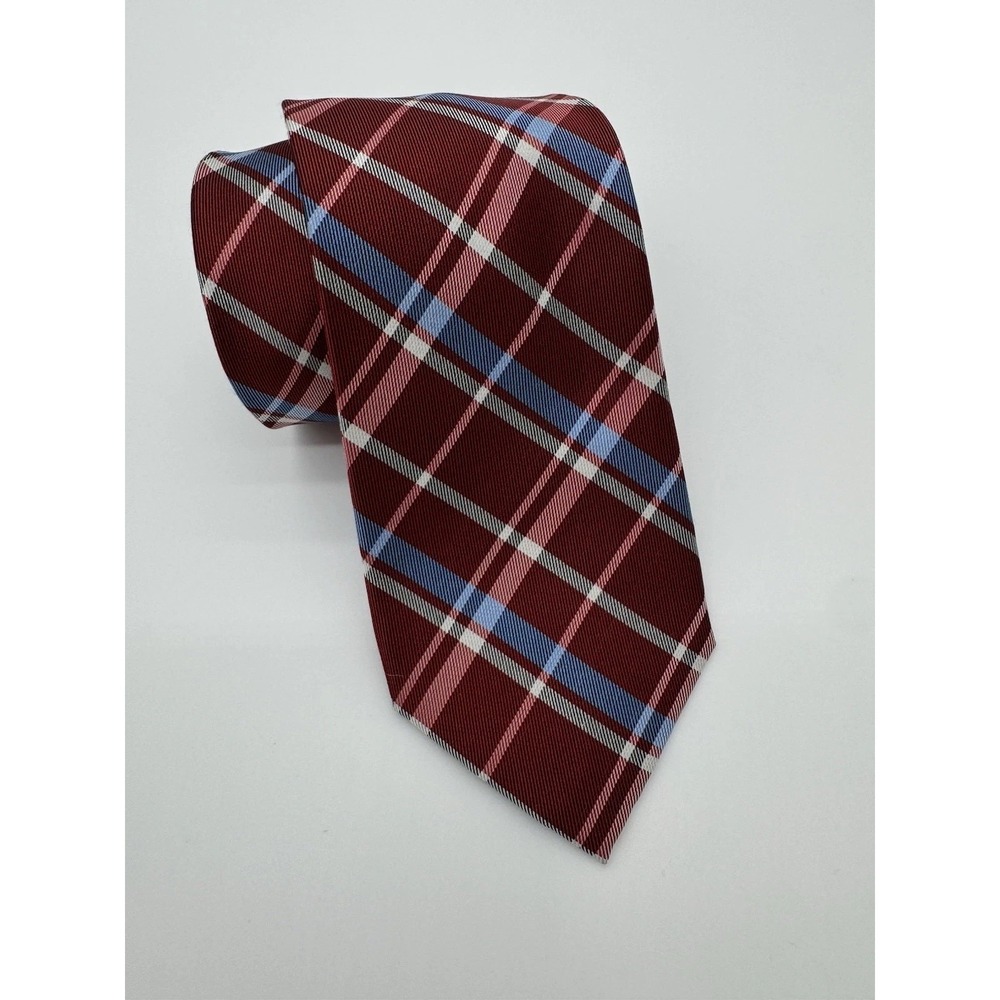 Tommy Hilfiger Tie Red Plaid Silk Blend Classic‎ Width Preppy Business Mens